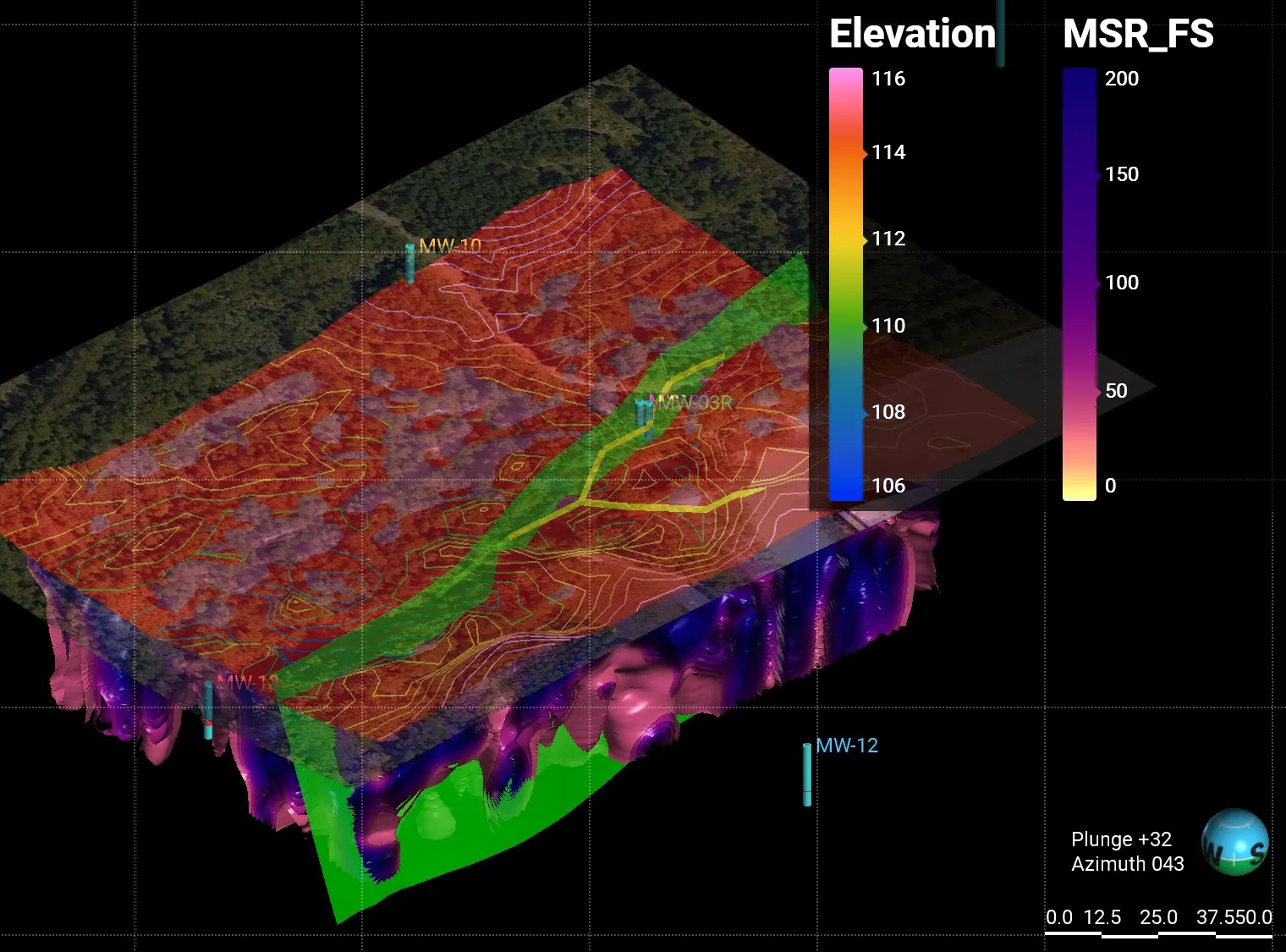 3D groundwater model, elevation and MSR results · EPA Superfund site investigation