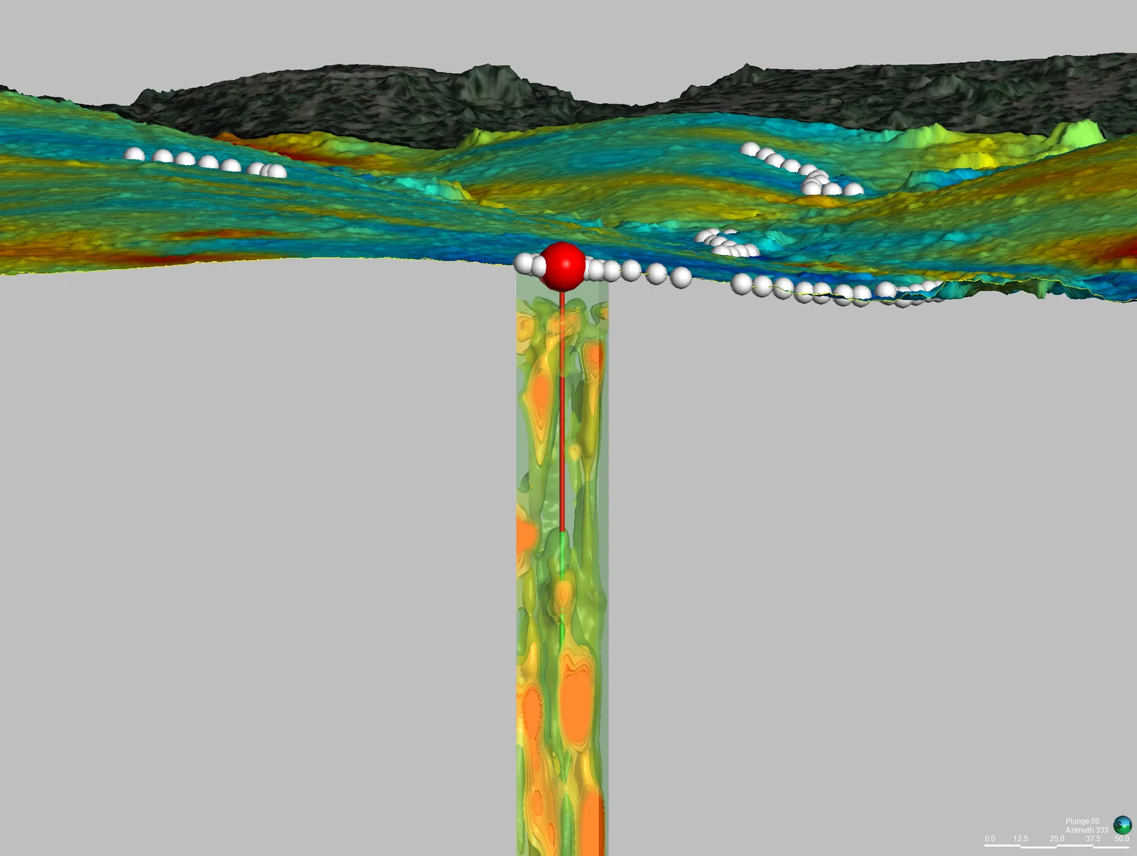 MSR survey grid over a 3D terrain model · target identification