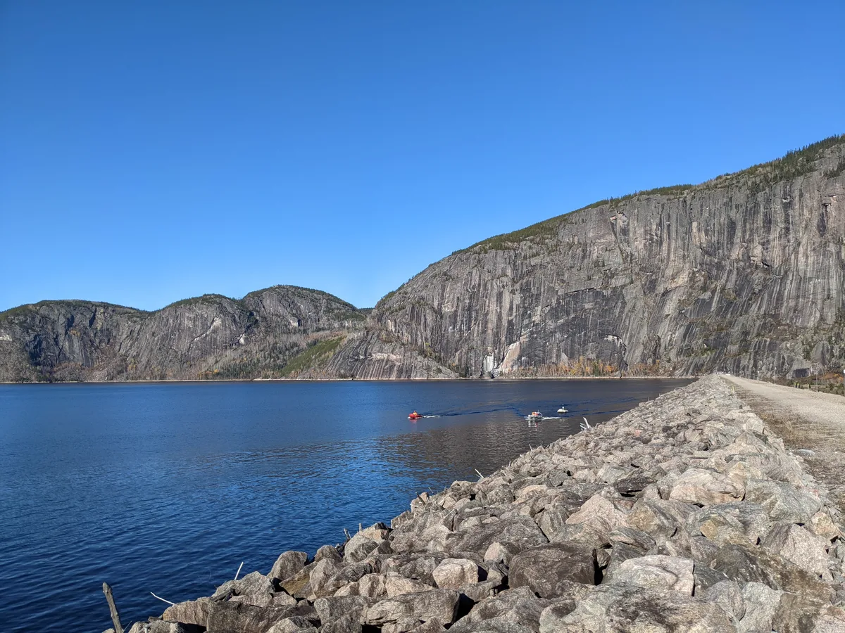 Dam crest and reservoir at operating level · Willowstick field operations (Canada)